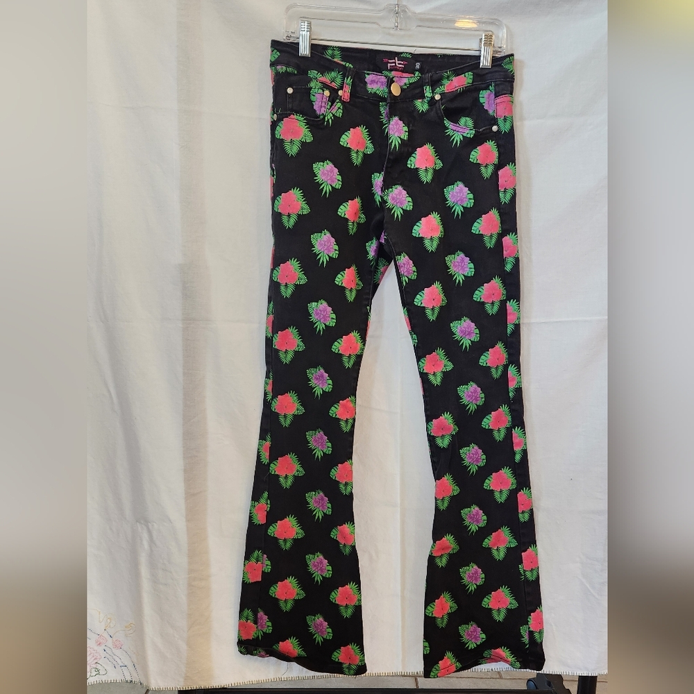 Fallon Taylor Western Black Flare Jeans with Floral Design